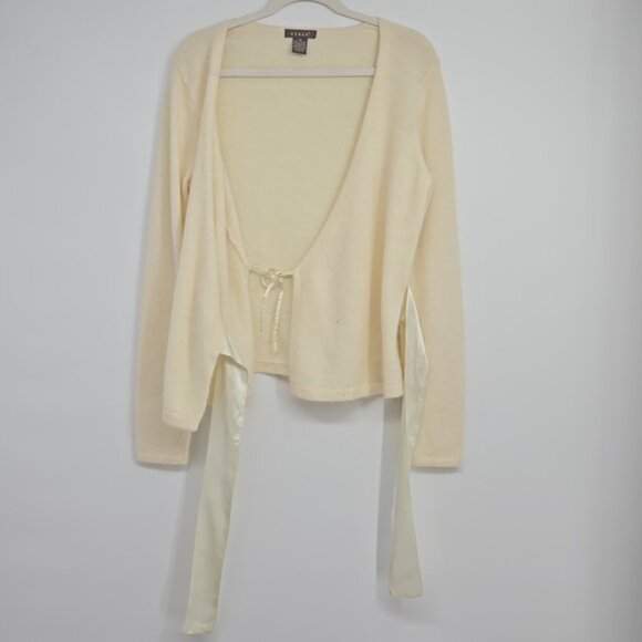 Kenar Ivory Cream Wrap Sweater with Bow Rabbit Hair Wool Blend Size Medium - Picture 7 of 8